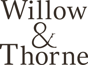 Willow & Thorne stacked logo lockup for compact print applications