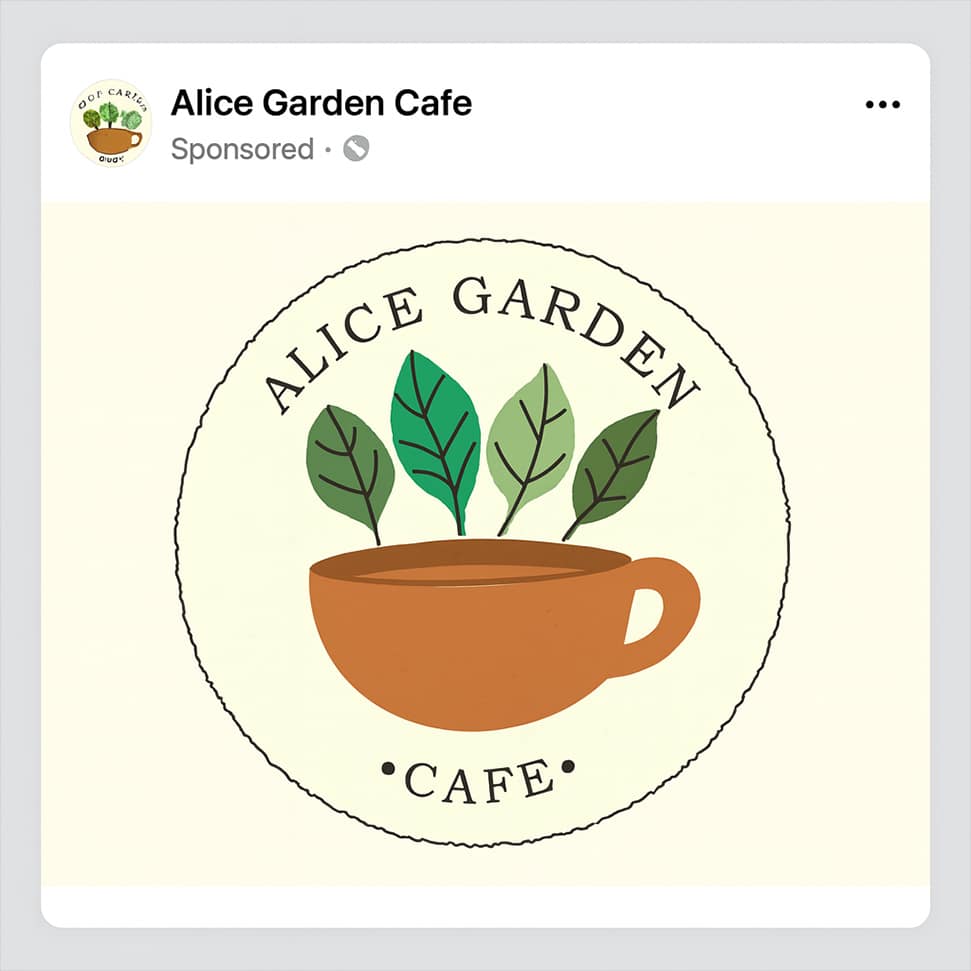 Facebook post example for Alice Garden Cafe